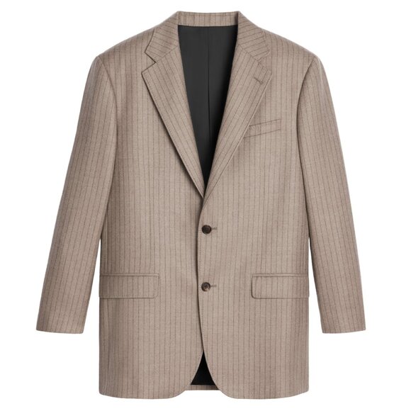 CELINE BEIGE GARÇON ELBOW PATCH DETAIL STRIPED CASHMERE FLANNEL JACKET - Picture 1 of 6